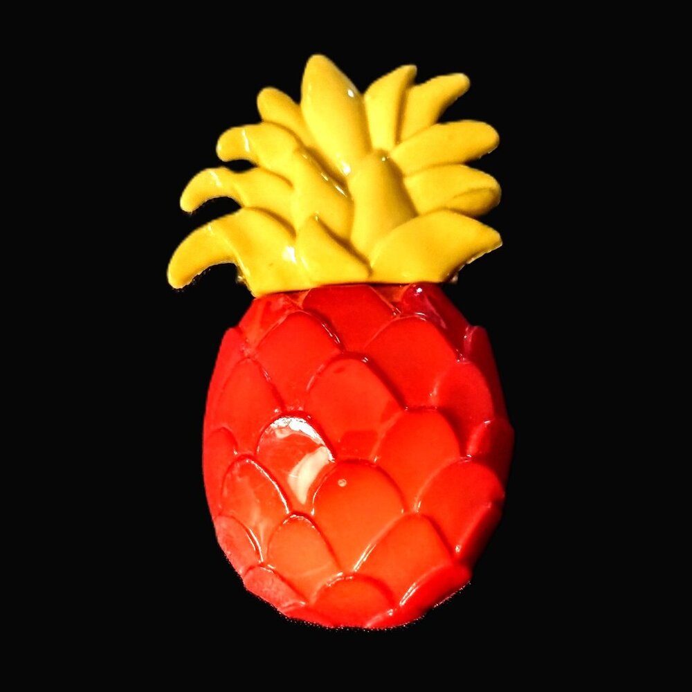 VINTAGE Bright Red & Yellow Acrylic PINEAPPLE 2.75" Tropical Fashion Pin/Brooch